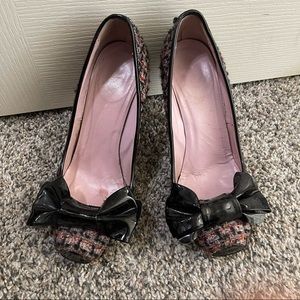 [Red Valentino] Poppy tweed boucle plaid bow heels